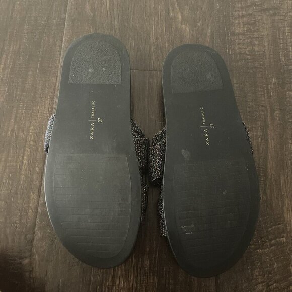 Zara Trafaluc black metallic strap slide sandals comfortable slides casual Sz 37 - Picture 8 of 9